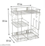 Stainless steel pre-assembled dish rack with three shelves, suitable for kitchen utensils and modern storage solutions, measuring 18x15 inches