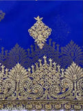 Zari embroidery georgeete pallu gulab saree, blue silk with intricate gold designs