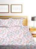 Blue Glace Cotton Fitted Double Bed Sheet Set [2 pillow covers, 78x72+10] - Breathable, botanical print, ideal for summer, long-lasting