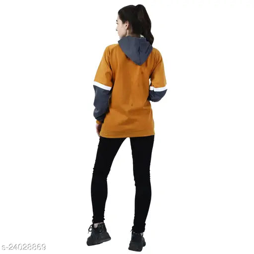 Indian-made cotton blend women's full sleeve hoodie, solid pattern with kangaroo pocket