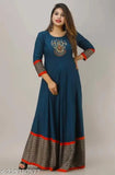 Rayon navy blue embroidered ethnic motif round neck anarkali kurta XL, 4XL, 5XL - Indian women's party wear fashion