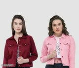 Solid denim women's summer jacket by Trendy Martin, available in S, M, L, XL, and XXL. Two-piece set with long sleeves