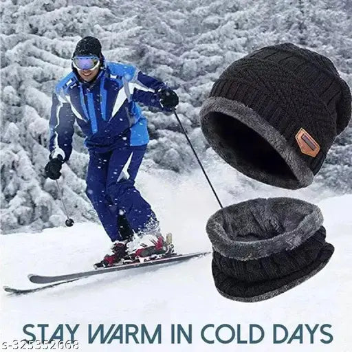 Ultra soft woolen unisex beanie cap & muffler scarf set - warm, stylish winter accessory (India)