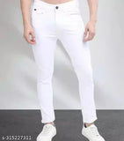 MOD Men plain white cotton blend jeans, solid front view