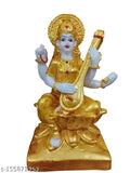 Marble white Saraswati idol figure, intricately detailed 7-inch statue from India