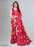 Georgette saree with blouse, red and gold color, floral design