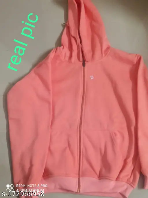 Women's peach huddy zipper sweater coat, available in sizes S-XL, Indian western wear