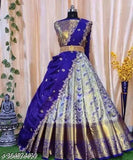 Unstitched Kanjivaram silk pattu pavadai for girls, Traditional Indian lehenga-dupatta set in free size