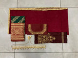 Embroidered South Half Saree Set: Art Silk choli, soft silk lehenga, net dupatta with unstitched lehenga (39 waist, 41 length), embroidered patterns, belt included, ready to ship from India