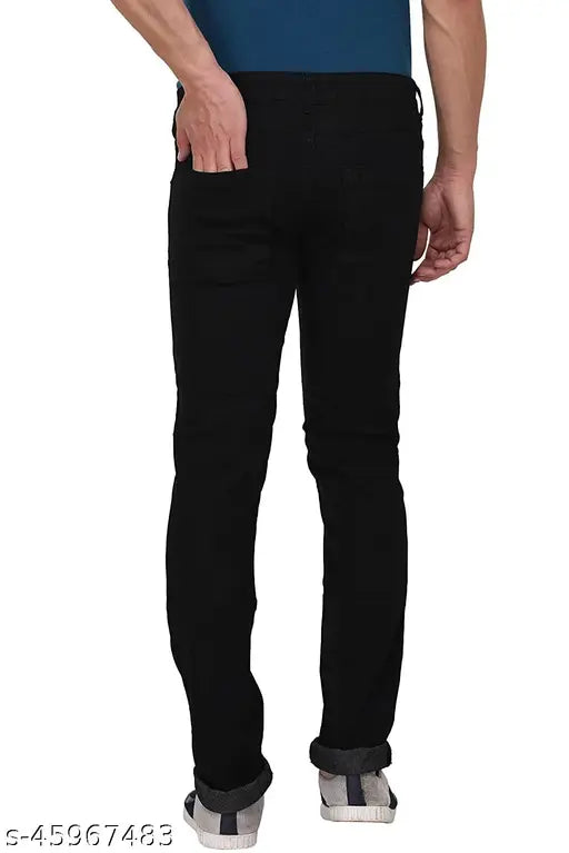 Creatywitty men's black denim jeans (size 28/30/32), solid pattern, India-made
