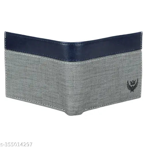 GrayBlue faux leather men's wallet, 6 card slots, 2 currency compartments, stylish gift box