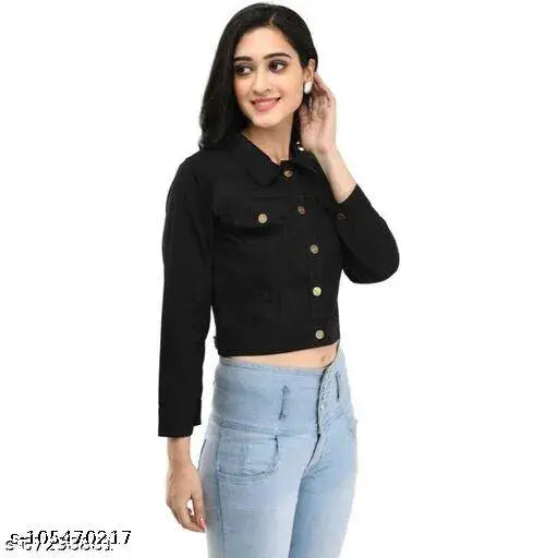 Black denim Jakit solid long sleeve, men's fashion garment, size S (bust 34in, length 17in) from India