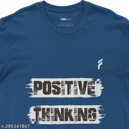 Blue cotton blended men's T-shirt by FABYAY, featuring short sleeves and printed pattern. [Made in India]