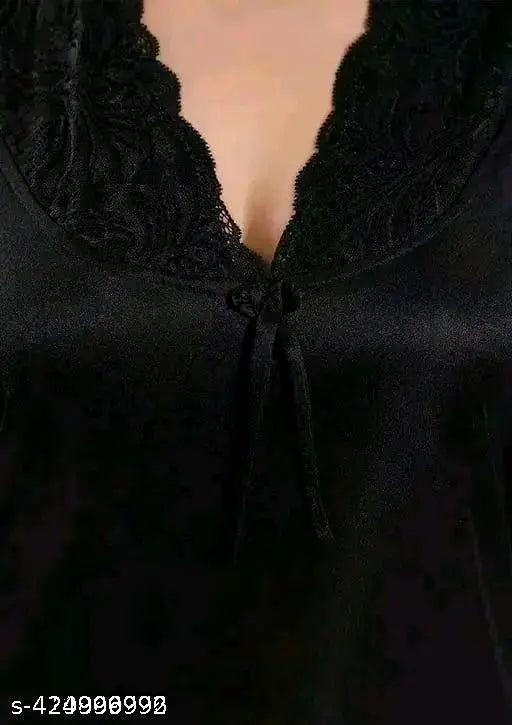 Satin night suit set for women with dhoti and kurta, solid pattern, short sleeves. Ideal for weddings, honeymoons, or sleepwear