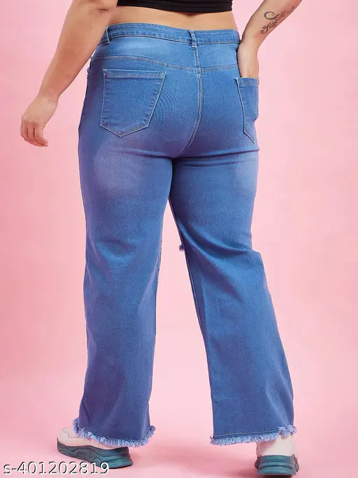 Plus size women cotton stretch denim jeans