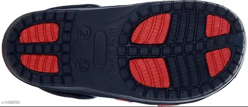 Black clogs with red accents