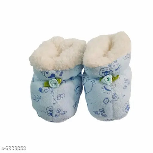 Blue PinKit unisex baby booties, fur sole with rubber detail for 0-12 months, pack of 1