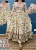 Rayon printed cram flower kurtis, three-quarter sleeve style - M (bust size: 40in), L (bust size: 38in), available in XL, XXL, 4XL. Indian ethnic wear for women