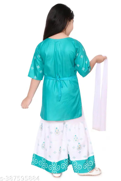 Printed rayon kurta sharara set for girls with dupatta, Indian ethnic wear