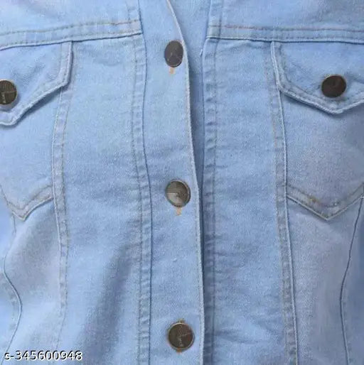 Fashionable blue denim jacket with button closure
