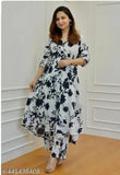 Rayon printed net kurti set with palazzos for women, stylish three-quarter sleeves Indian attire on display
