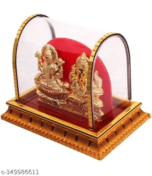 Golden Lord Ganesh & Maa Lakshmi acrylic idol, Indian god figures for car dashboard or office table decor