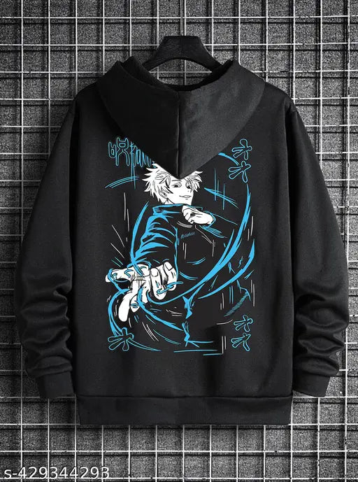 Black fleece Benny Brooks oversized round neck t-shirt/hoodie with Gojo printed, men's fashion wear on mannequin