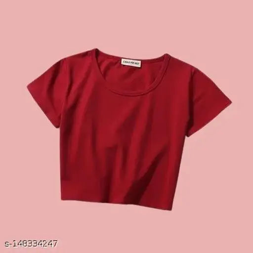 Solid color short sleeve crop t-shirts, stylish fashion apparel made in India