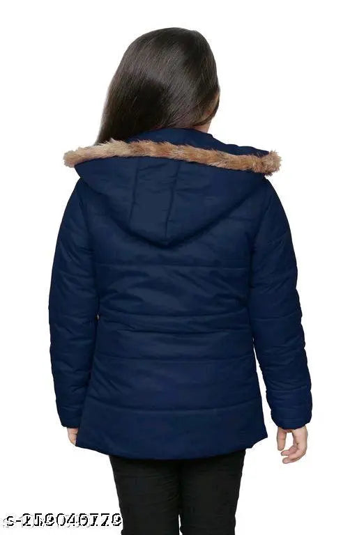 Baby girl's winter jacket, fur lining, light blue, hooded