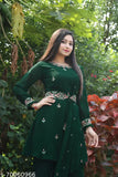 Green faux Georgette embroidered Kurta Palazzo set with dupatta - Miss Ethnik women's traditional Indian attire