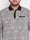 Grey cotton blend Wild West all-over printed plus size men's long sleeved t-shirt with checked pattern, stylish and trendy for summer parties or gym wear