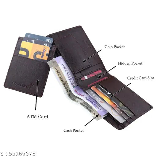 PU Sisa Casual ATM card holder, trending fancy bifold wallet for men & women. Solid pattern, 2 compartments, free size (11cm x 10cm)