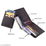 PU Sisa Casual ATM card holder, trending fancy bifold wallet for men & women. Solid pattern, 2 compartments, free size (11cm x 10cm)