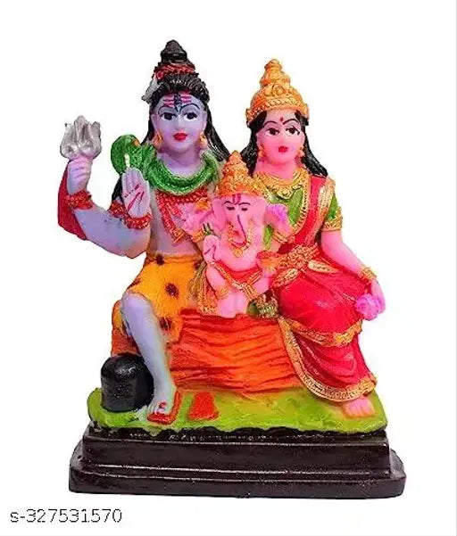 Multicolor resin Shiv Parivar Murti statue: Shiva, Parvati, and Ganesh idols for home mandir, Vastu Pooja gift item (Height 4inch)
