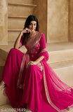 Pink traditional Indian saree with embroidery, long skirt style