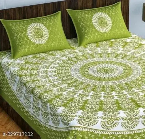 White floral cotton double bed sheet & 2 pillow covers, perfect for summer adult use. Quality Indian product