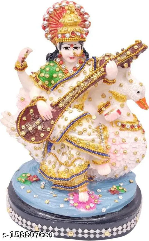 Saraswati poly resin statue, beautiful Indian goddess idol for home decor
