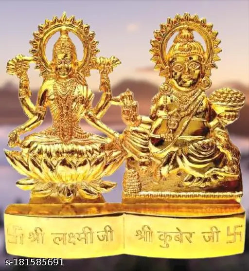 Metal Laxmi Kuber Diwali special idol, intricately designed Indian god figurine