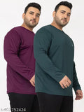 Indian-made plus size cotton round neck t-shirts for men (L, XL, XXL), long sleeves, solid design, comfortable wear