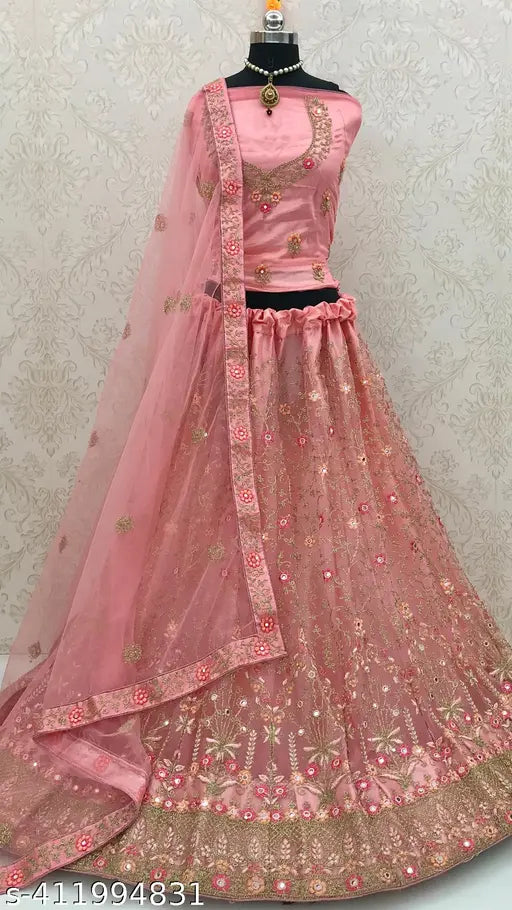 Embroidered net lehenga choli, free size with 2.5m dupatta, great for occasions and gifting