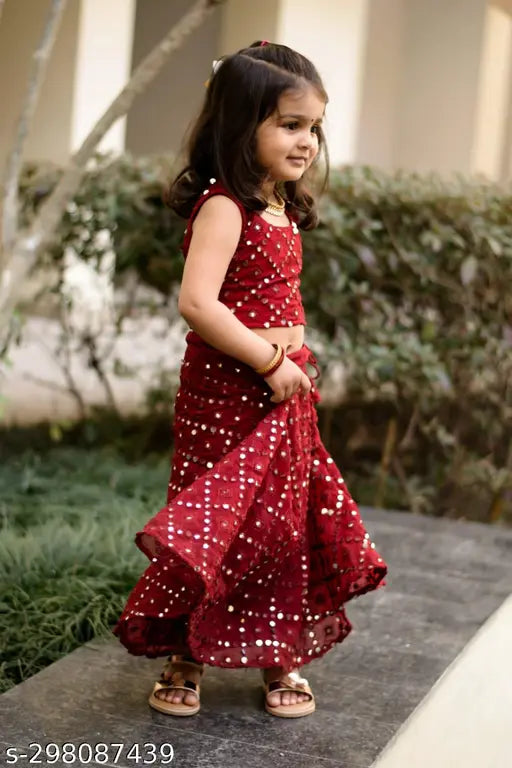 Embellished georgette and tissue lehenga choli set for kids with traditional design, Indian origin, sizes from 7-12 years