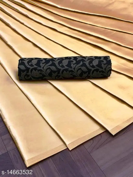 Heavy satin silk shining saree with separate blouse, solid jacquard net pattern on mannequin