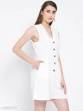 White women's cotton playsuit, solid color, regular fit by Oxolloxo