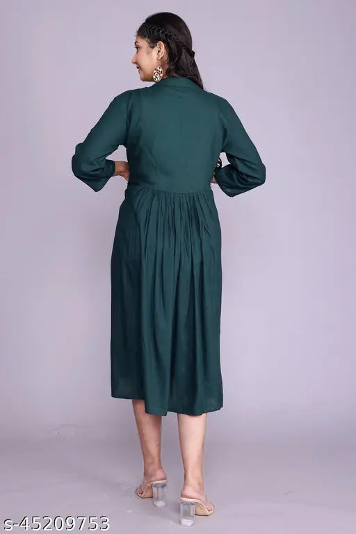 Rayon embroidered anarkali kurti for women - solid color, three-quarter sleeves