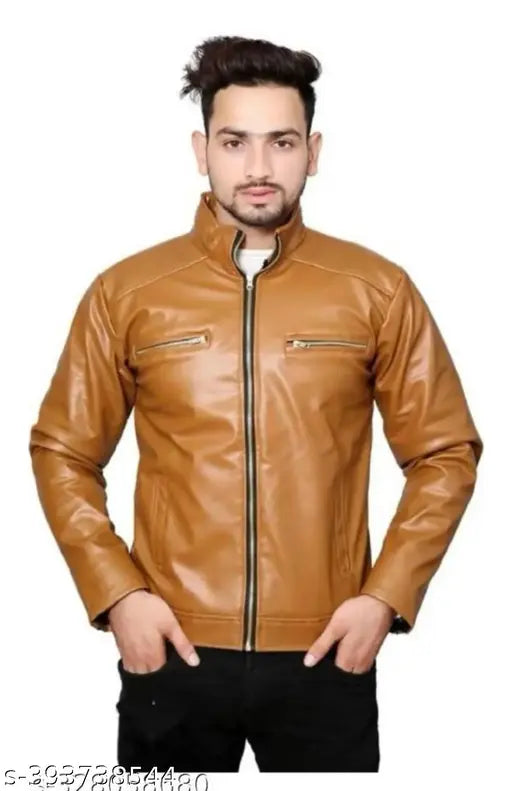 Faux Leather Riders Jacket, solid black with long sleeves, one safe pocket for mobile, sizes M, L, XL, XXL