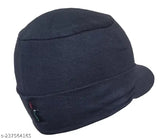 Black cotton beanie cap with skull design & visor, solid style for unisex wear, made in India