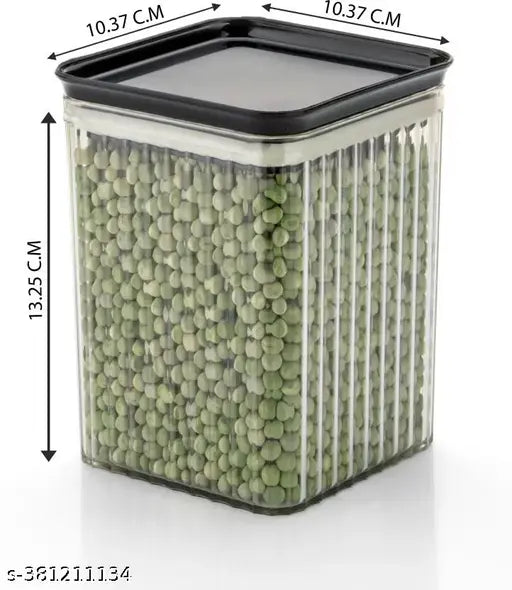 Black plastic air-tight storage containers set of 12, modular kitchen, clear lid, 1100 ml