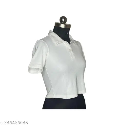 Cotton solid rib polo t-shirt for women - classic design, flattering fit, easy care