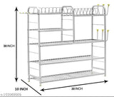 Stainless steel 5-layer wall mount kitchen rack, accommodating utensils and plate, 30 inch by 30 inch