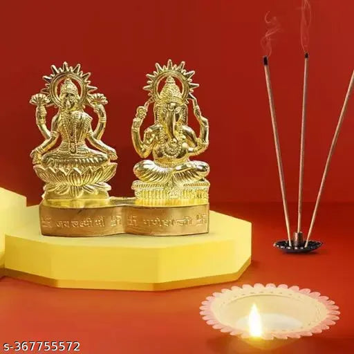 Brass Laxmi Ganesh idol set (Pack of 2), high-quality gold-plated home decor for wealth and prosperity